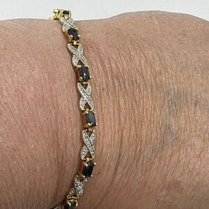 Tennis Bracelet Jasco Design DBJ Sapphire Diamond & Gold Vermeil 925 Silver 7.5”